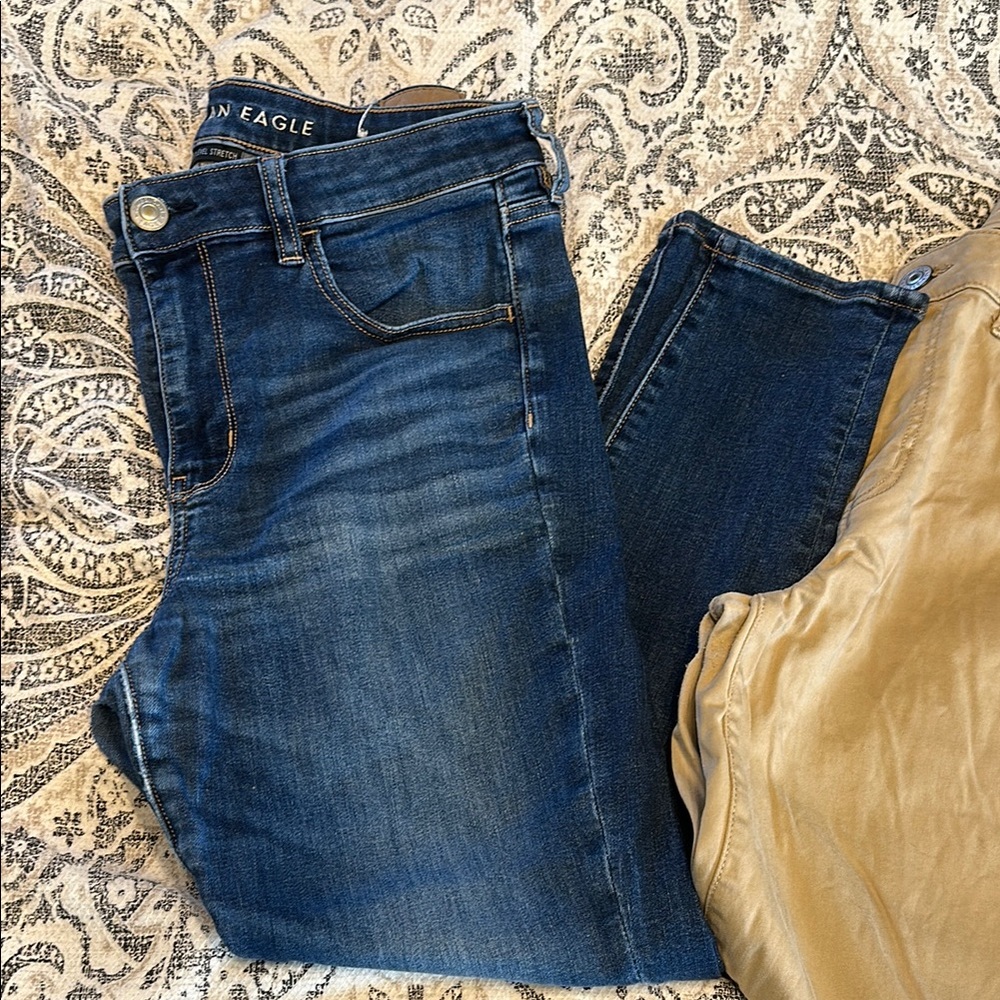 American Eagle Outfitters Women's Blue and khaki Jeans